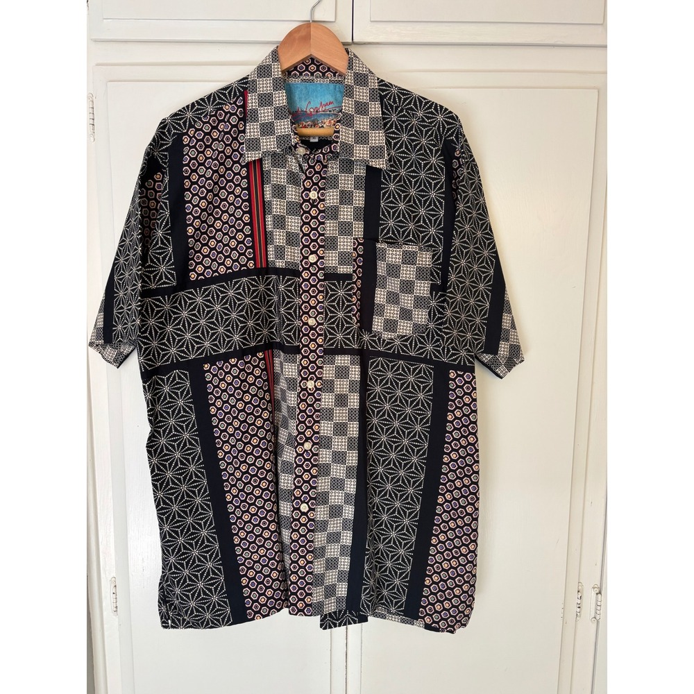 Robert Graham Mens XL Short Sleeve Button Down Shirt Geometric Patchwork Print